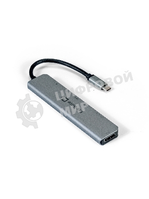 USB-концентратор ExeGate EX293983RUS DUB-21C/PD/CR/H (кабель-адаптер USB Type-C --> 2xUSB3.0 + Card Reader + PD 100W + HDMI 4K@60Hz, Plug&Play, серый)