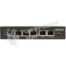 Коммутатор Osnovo SW-20600/D удлинитель FE на 6 портов с питанием по PoE, 4 *10/100 Base-T PoE, 1 *10/100 Base-T Uplink с поддержкой питания по PoE (до 90W), 1 *10/100 Base-T Uplink, PoE на порт - до 30W, суммарно до до 87W