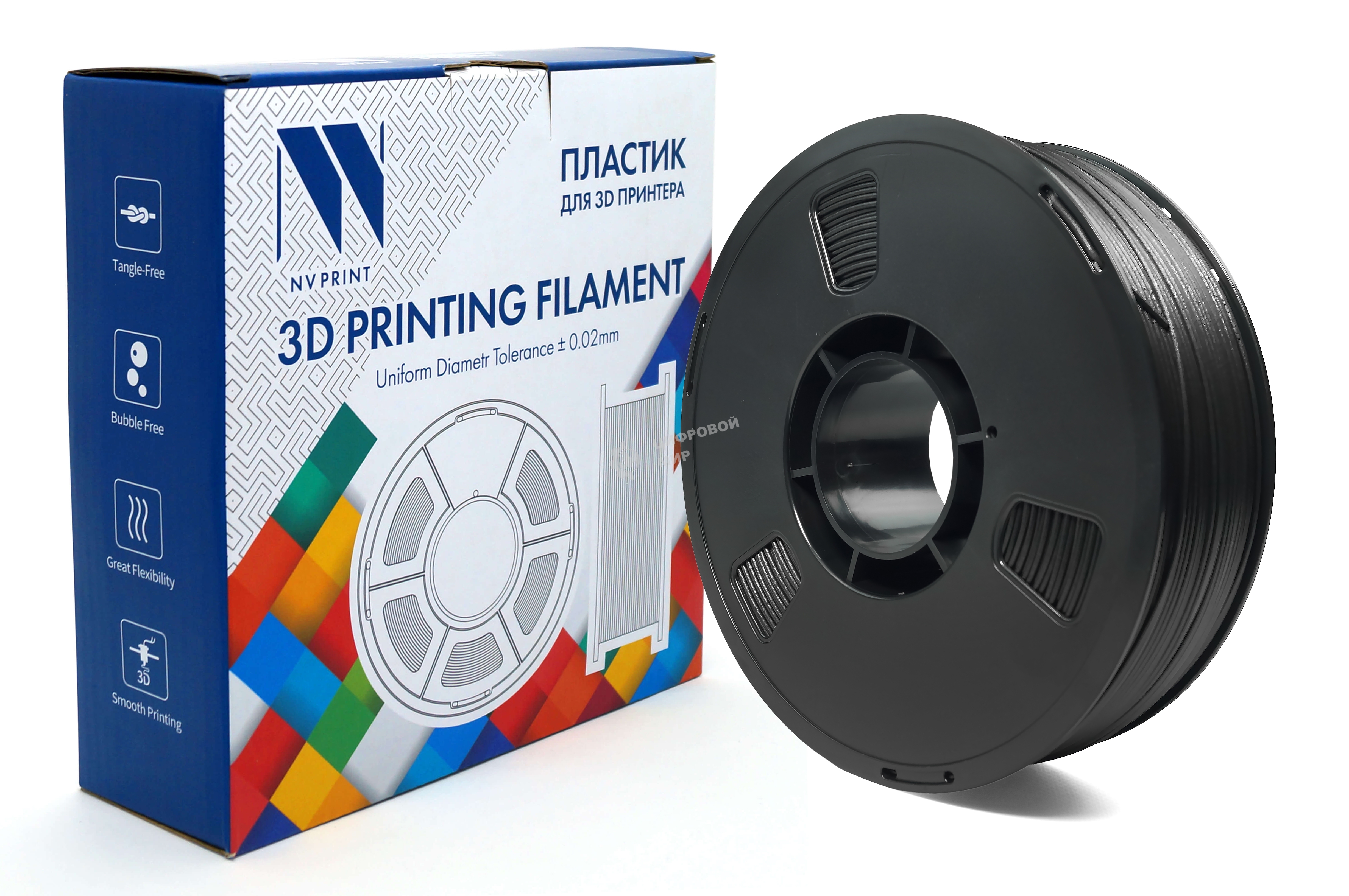 Филамент NVPrint PETG Carbon Fiber Black c карбоновыми волокнами, черный, для 3D печати диаметр 1.75мм масса 1 кг