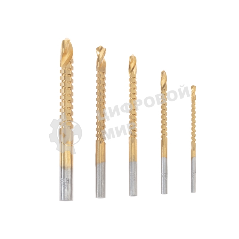 Набор cверл-фрез по металлу Kranz 3-4-5-6-8мм, HSS, ТИТАН, цилиндрический хвостовик, 5 шт.