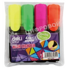 Набор маркеров текстовых Deli E37232 скошенный пиш. наконечник 1-5мм 4цв. пакет с европодвесом (4шт.)