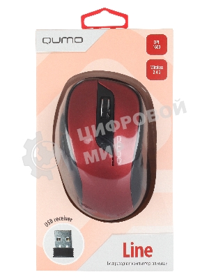 Мышь беспроводная Qumo Office Line M62 красный, 1600 dpi, радиоканал, USB, кнопки - 6