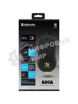 Мышь проводная Defender Arga GM-049 черный, 3600 dpi, USB, кнопки - 6