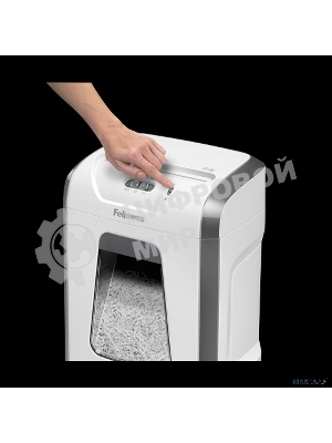 Шредер Fellowes PowerShred 15С белый (секр.P-4) фрагменты 15лист. 19лтр. скрепки скобы пл.карты