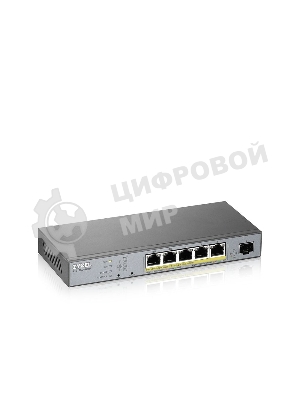 Коммутатор Zyxel GS1350-6HP, 4xGE PoE+, 1xGE PoE++ (802.3bt), 1xSFP, бюджет PoE 60 Вт, дальность передачи питания до 250 м, автоперезагрузка PoE-портов, повышенная защита от перенапряжений и электростатических р