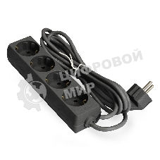 Удлинитель ExeGate ECE-4-1.8B (EX285810RUS), черный, 1.8 м, Евровилка с заземлением, 4 евророзетки с заземлением, 2200 Вт