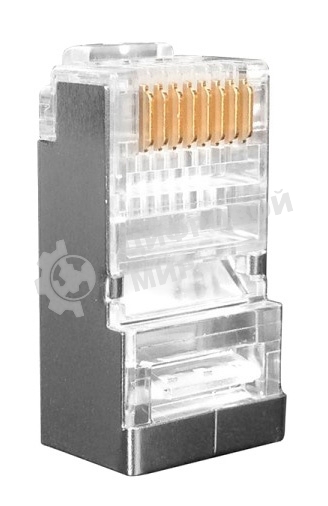 Разъем RJ-45(8P8C) Hyperline PLUG-8P8C-U-C6-SH-100 под витую пару, категория 6 (50 µ''/50 микродюймов), экранированный, универсальный (для одножильного и многожильного кабеля) (100 шт)