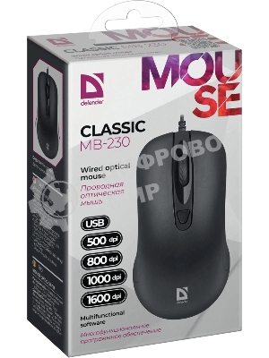 Мышь проводная Defender Optimum MB-160 черный, 1000 dpi, USB, кнопки - 3