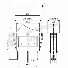 Выключатель клавишный Rexant 250V 15А (3с) ON-OFF красный с подсветкой