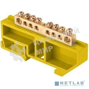 Шина нулевая N 6х9 8 отвер. латунь желт. изолятор на DIN-рейку PROxima EKF sn0-63-08-dz
