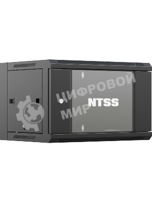 Шкаф коммутационный NTSS NTSS-W12U6060GS-BL настенный 12U 570x600мм пер.дв.стекл 60кг черный 500мм 27кг 220град. 635мм IP20 сталь