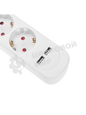 Удлинитель Rexant STANDARD 3 гнезда, 5 м, 3х1,0 мм², с/з, с выключателем, 2 USB, белый