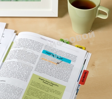 Закладки самоклеящиеся, разделители пластиковые Stick`n 21359 37x50мм, 3 цвета в упаковке, 10 листов, на линейке с цветным краем, европодвес