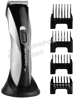 Набор для стрижки Galaxy Line GL 4155, черный с серебристым, лезвия из японской нержавеющей стали, индикатор работы и заряда, время непрерывной работы 45 мин, 4 насадки–расчески (3, 6, 9, 12 мм), эргономичный дизайн