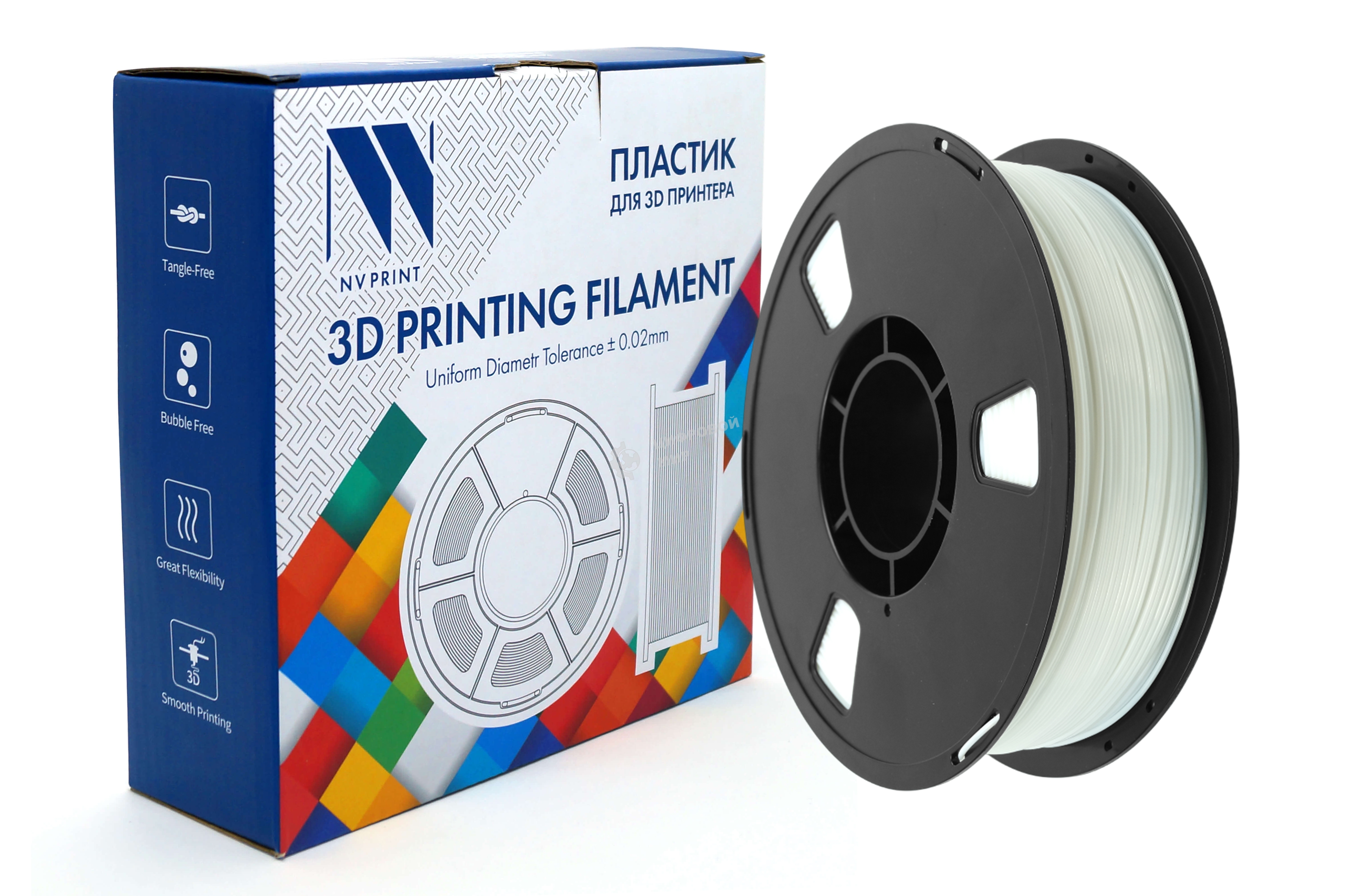 Филамент NV PRINT TPU Silk White для 3D печати белый диаметр 1.75мм длина 330 метров масса 1 кг