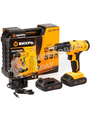 Дрель-шуруповерт Вихрь ДА-20Л-2К, 20 В, 2 Ач, 50 Нм, щеточный