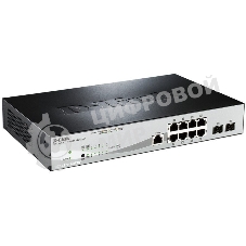 Коммутатор управляемый D-Link DGS-1210-10P/ME 2 уровня с 8 портами 10/100/1000Base-T с поддержкой PoE и 2 портами 1000Base-X SFP