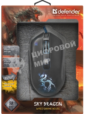 Мышь проводная Defender Sky Dragon GM-090L черный, 3200 dpi, USB, кнопки - 6