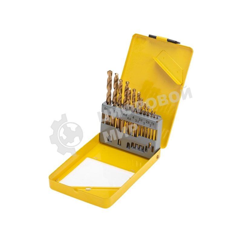 Набор сверл по металлу, 1,5-6,5мм (через 0,5мм, 3,2мм, 4,8мм), НSS, ТИТАН, цилиндрический хвостовик, металлический кейс, 13 шт. Kranz