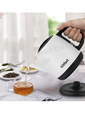 Чайник электрический Kitfort KT-6112 1 л, 1630 Вт, белый/черный (корпус: нержавеющая сталь)