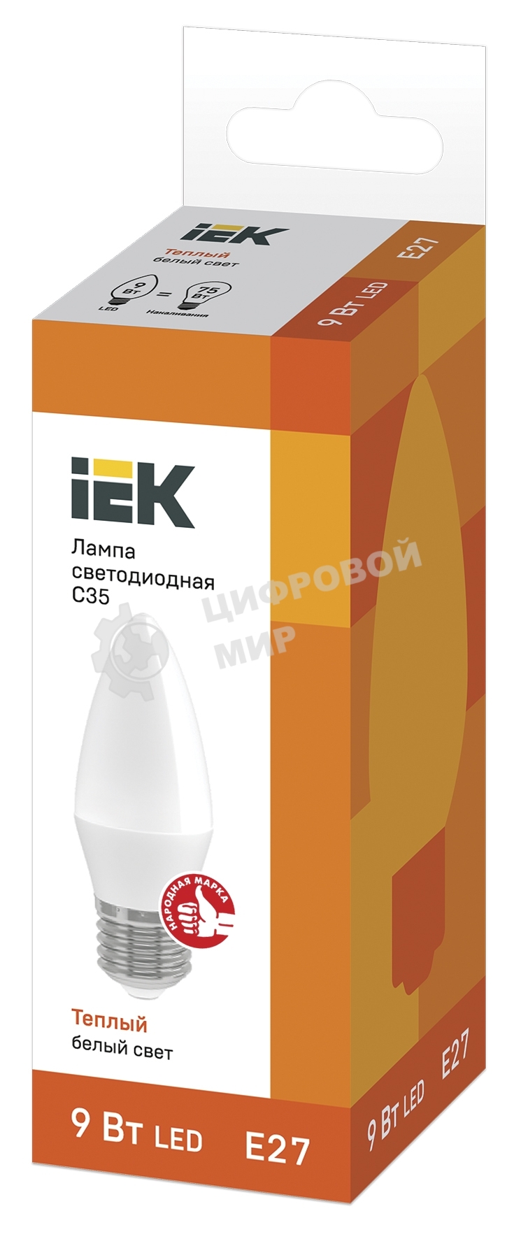 Лампа светодиодная LED 9Вт 230В 3000К E27 свеча LLE-C35-9-230-30-E27 IEK