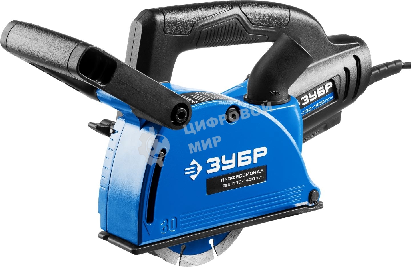 Штроборез ЗУБР ЗШ-П30-1400 ПСТКглуб. 30 мм, 125 мм, подключ. пылесоса, плавн пуск, 1400 Вт, кейс