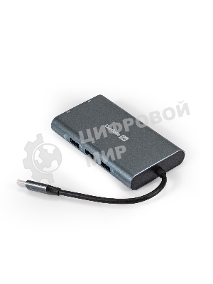USB-концентратор ExeGate EX293985RUS DUB-31C/MAX (кабель-адаптер USB Type-C --> 3xUSB3.0 + Card Reader + PD 100W + HDMI 4K@30Hz + VGA + Audio + Lan RJ45 10/100/1000Mb, Plug&Play, серый)