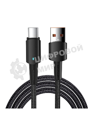 Кабель Rexant 18-7064 USB-A – Type-C, 6А, 66Вт, 1м, в черной нейлоновой оплетке, со световой индикацией
