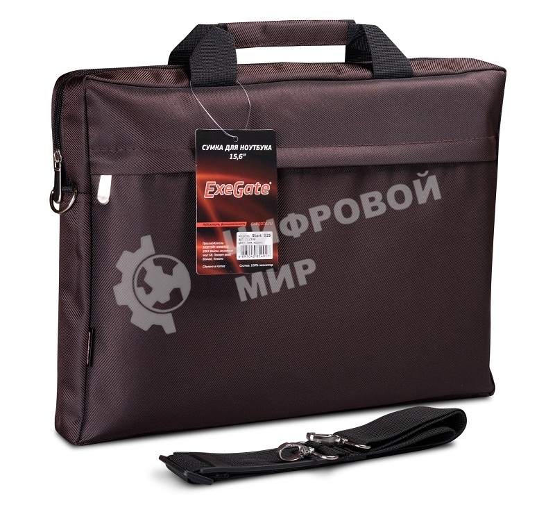Сумка для ноутбука ExeGate EX212308RUS Start S15 Charcoal, темно-коричневая, полиэстер, для ноутбуков до 15.6