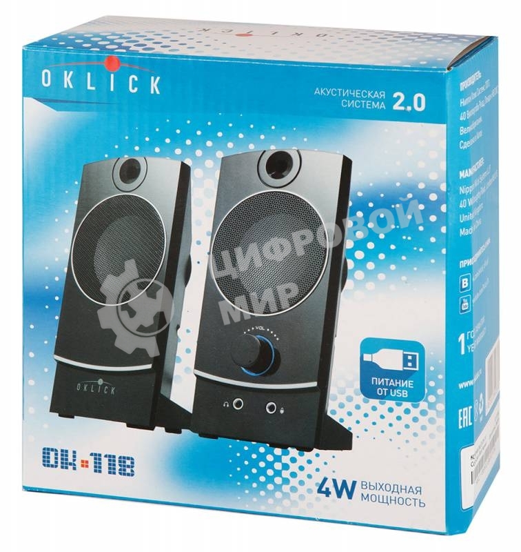 Акустическая система Oklick OK-118 2.0 черный 4Вт
