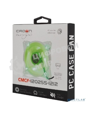 Вентилятор для корпуса Crown CMCF-12025S-1212 прозрачный/зеленый, 120 мм, 1650 об/мин, 28 дБ, 3 pin