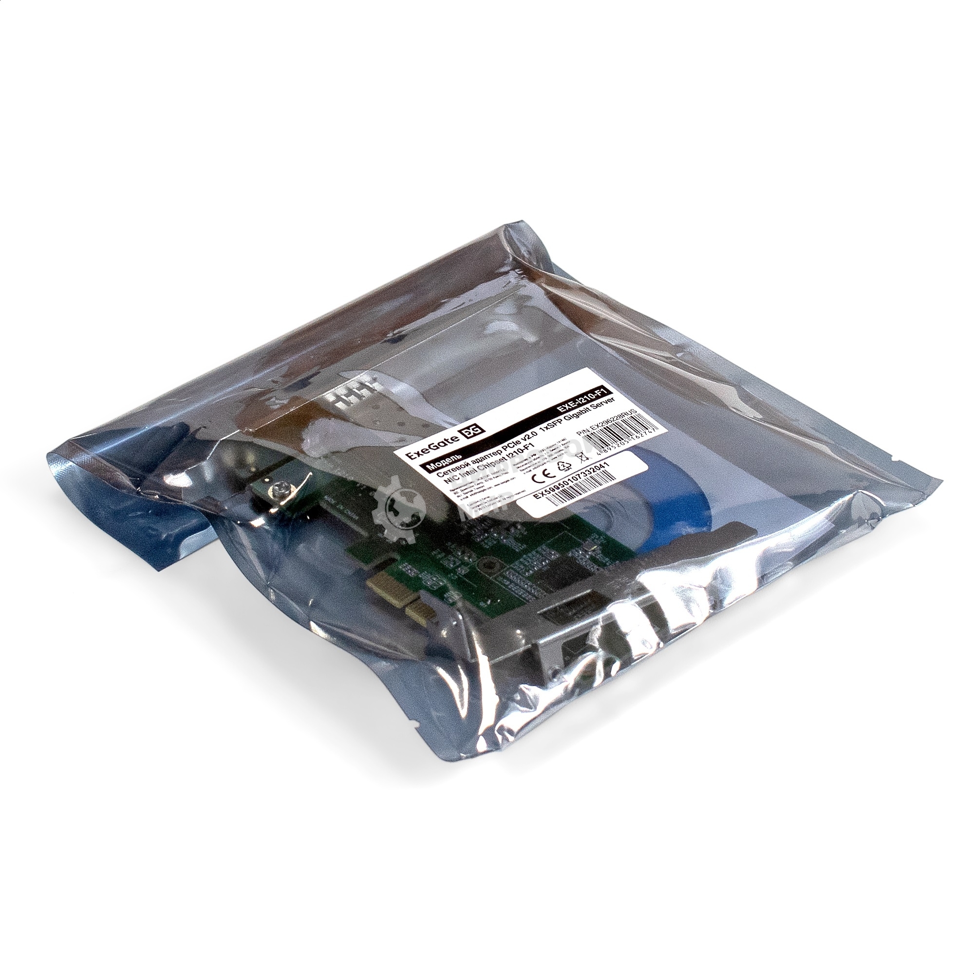 Сетевой адаптер ExeGate EXE-i210-F1 (PCI-E x1 v2.0, порт 1xSFP (медный), 10/100/1000Mbps, Gigabit Server NIC Intel Chipset I210-F1)
