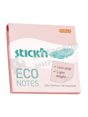 Блок самоклеящийся бумажный Stick`n ECO 21746 76x76 мм 100лист. 60г/м2 пастель розовый