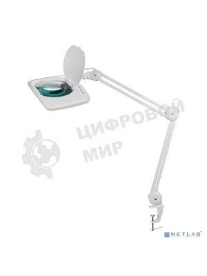 Лупа на струбцине Rexant, квадратная, 5D, с подсветкой 60 SMD LED, сенсорный регулятор яркости, белая