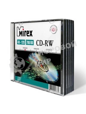 Диск CD-RW Mirex 700 Mb, 12х, Slim Case (5), (5/200)