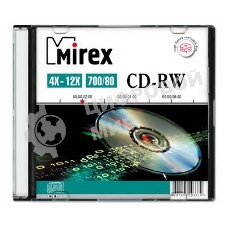 Диск CD-RW Mirex 700 Mb, 12х, Slim Case (1), (1/200)