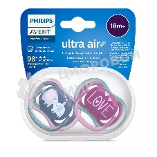 Пустышка Philips ultra air, слоники/LOVE, 18+ мес., 2 шт.