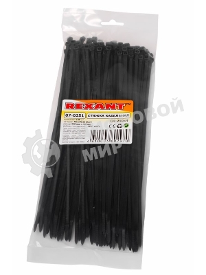 Хомут-стяжка кабельная нейлоновая Rexant 250x3,6 мм, черная, упаковка 100 шт.