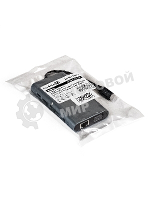 USB-концентратор ExeGate EX293985RUS DUB-31C/MAX (кабель-адаптер USB Type-C --> 3xUSB3.0 + Card Reader + PD 100W + HDMI 4K@30Hz + VGA + Audio + Lan RJ45 10/100/1000Mb, Plug&Play, серый)