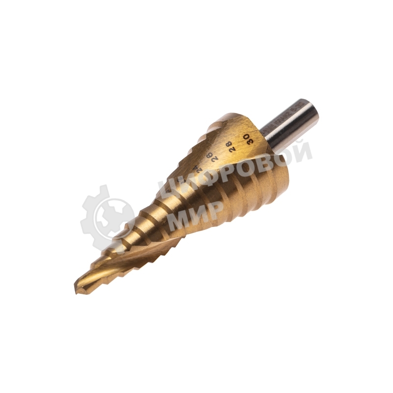 Сверло ступенчатое Kranz 6-8-10-12-14-16-18-20-22-24-26-28-30мм, Р6М5, ТИТАН, трехгр.хвостовик