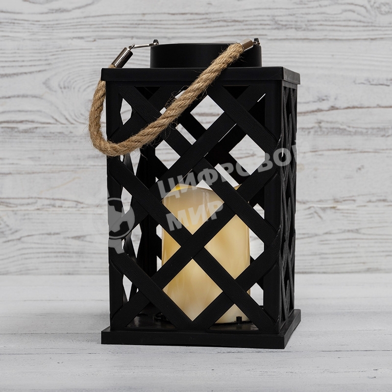 Декоративный фонарь Neon-night на солнечной батарее 14х14х24 см, черный плетеный корпус, теплый белый цвет свечения