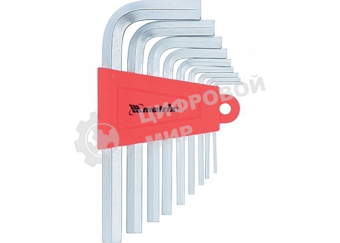 Набор ключей имбусовых Matrix HEX, 1,5–10 мм, CrV, 9 шт., короткие, сатин.