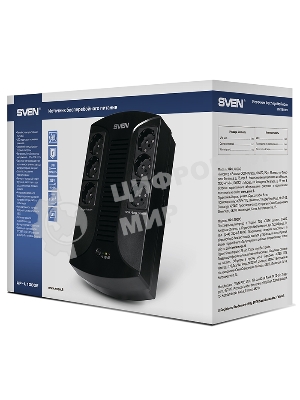 Источник бесперебойного питания SVEN UP-L1000E 1000VA/500W (6 розеток: 3х UPS/сетевой фильтр+3 x сетевой фильтр)