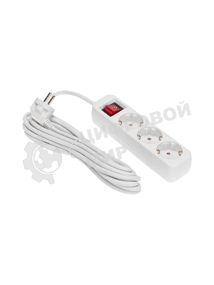 Удлинитель STANDARD 3 гнезда, 5м, 3х1,0мм², с/з, с выключателем, белый REXANT