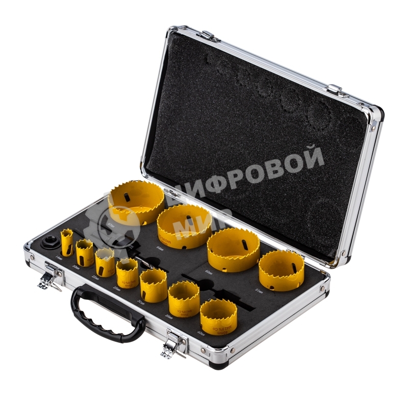 Набор коронок Bimetal (14, 20, 22, 25, 30, 35, 40, 51, 60, 64, 67), 16 предметов, металлический кейс Kranz