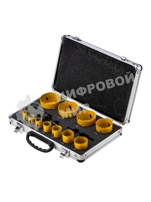 Набор коронок Bimetal (14, 20, 22, 25, 30, 35, 40, 51, 60, 64, 67), 16 предметов, металлический кейс Kranz