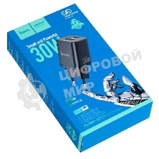 Сетевое зарядное устройство HOCO N13 Bright PD30W+QC3.0 два порта (1*USB-A, 1*Type-C), черный