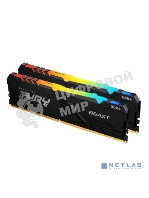 Оперативная память Kingston Fury Beast, DDR4, 16GB (2x8GB), 3200MHz, CL16, DIMM, с радиатором, RGB, черный