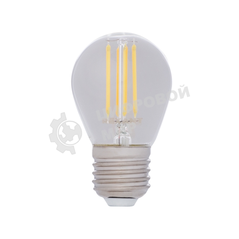 Лампа светодиодная филаментная Rexant Шарик GL45 7.5 Вт 600 Лм 2700K E27 прозрачная колба