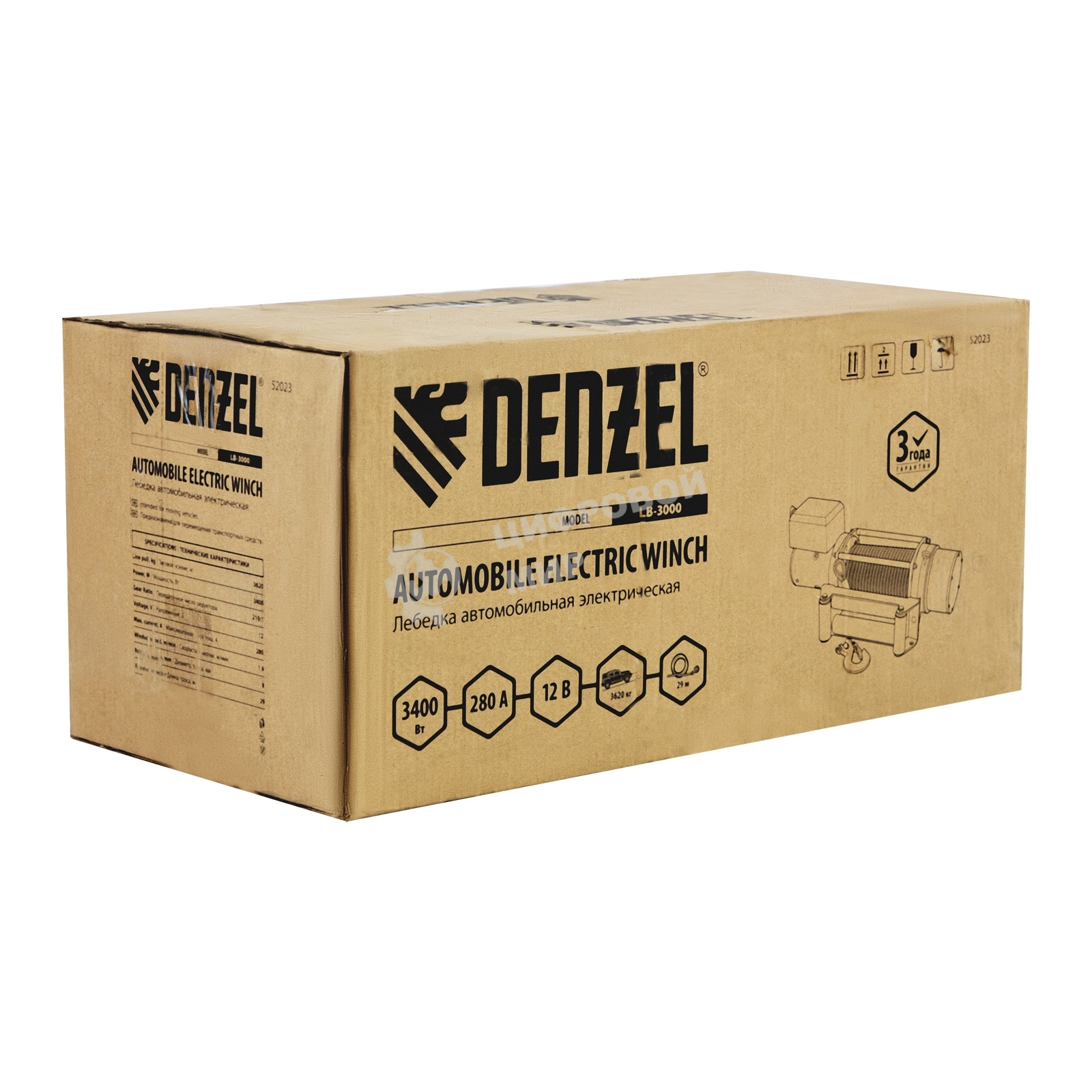 Лебедка автомобильная электрическая Denzel LB- 3000, 3,6 т, 3,4 кВт, 12 В
